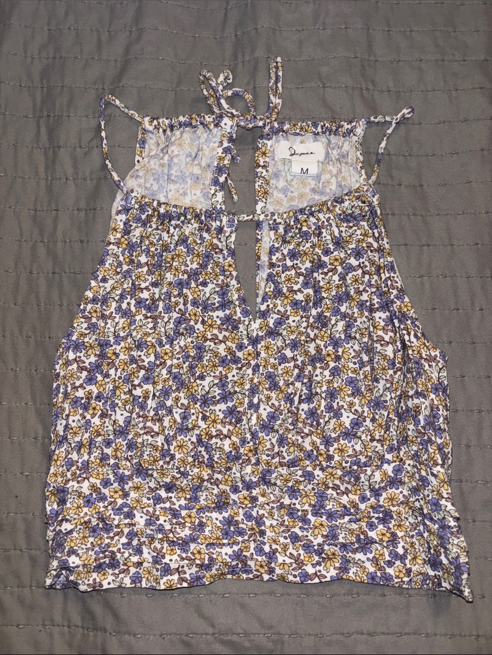 Japna Floral Halter Crop Top in White, Purple, Yellow